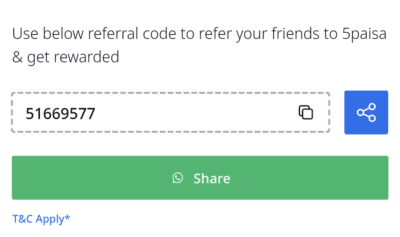 5paisa Referral code "51669577". Refer & Earn ₹100 1 5paisa Referral code