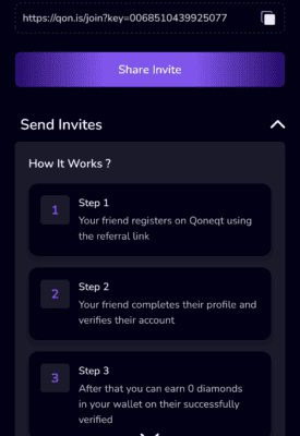 Qoneqt app Referral code is 0068510439925077. Refer and Earn 1 Qoneqt app Referral code