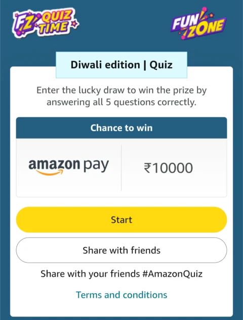 Amazon Diwali Edition Quiz Answers - Win Rs 10000 Amazon Pay