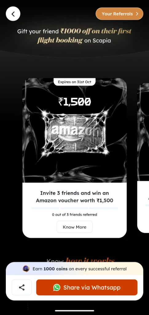 Scapia Referral Code 2026: ₹1,000 Off + Zero Forex Credit Card 4 Scapia referral code and refer and earn dashboard offer